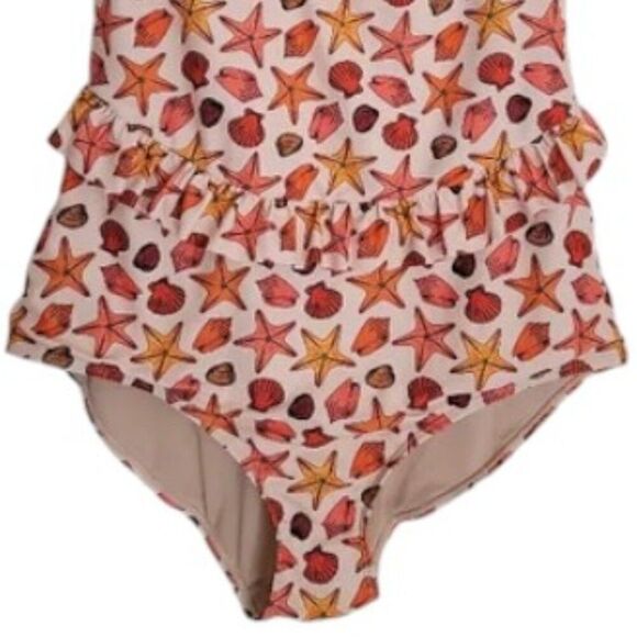 Kortni Jeane Sea Shell Starfish Print Skirted One-Piece Swimsuit Size Large - Picture 3 of 8
